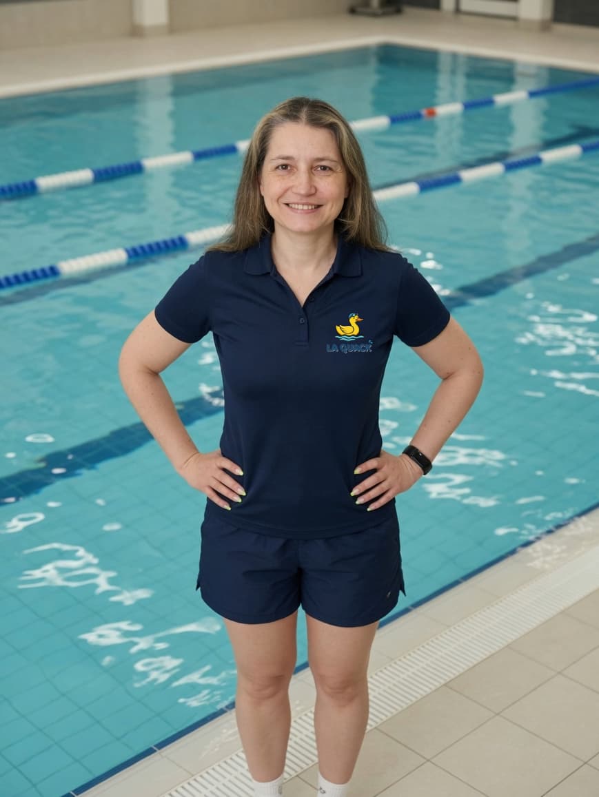 Rafaela teaching a swimmer during a private lesson at Club Vitae pool